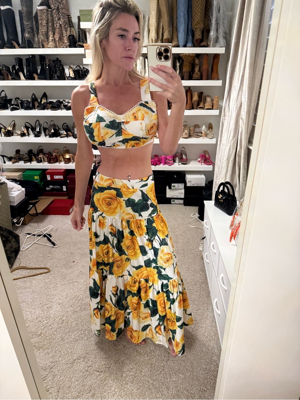 Yellow Rose Print Maxi Skirt Set